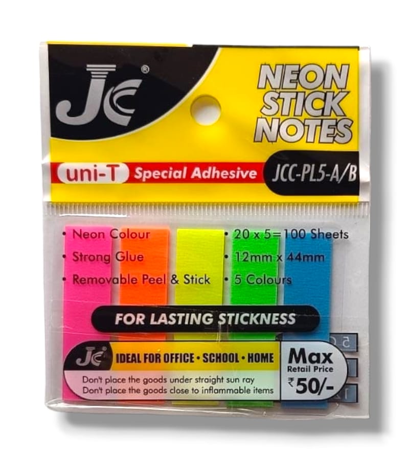 NEON STICK NOTES - 20 x 5 STRIPS (5 COLORS)